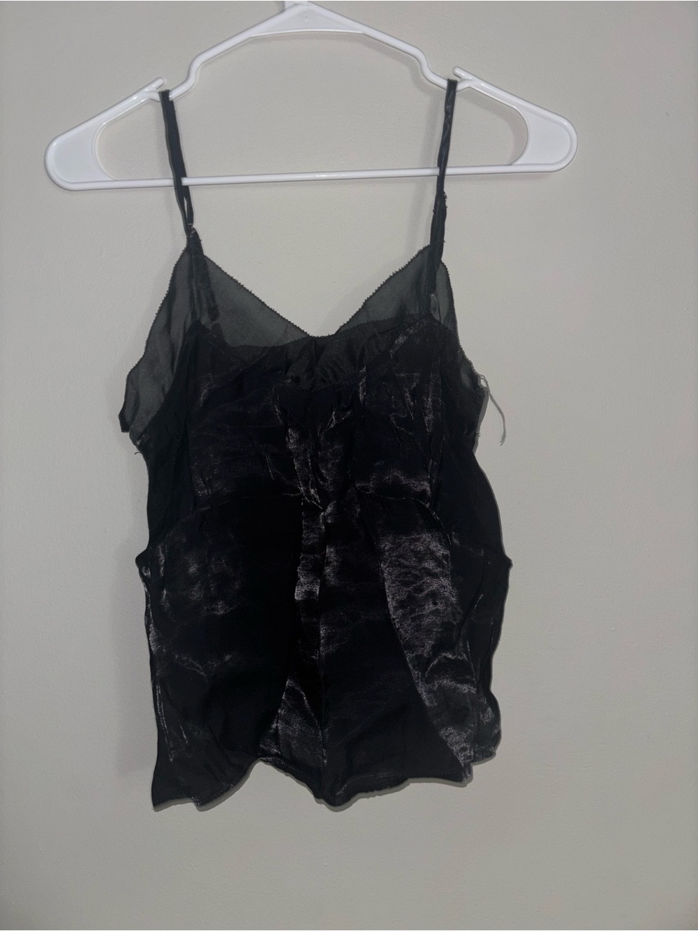 Black Satin & Mesh Cami Tank Top - Women's